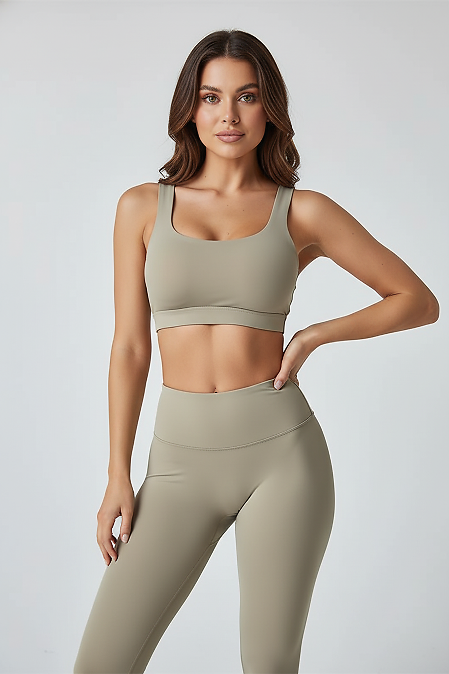 2-piece seamless yoga set, front view on model.