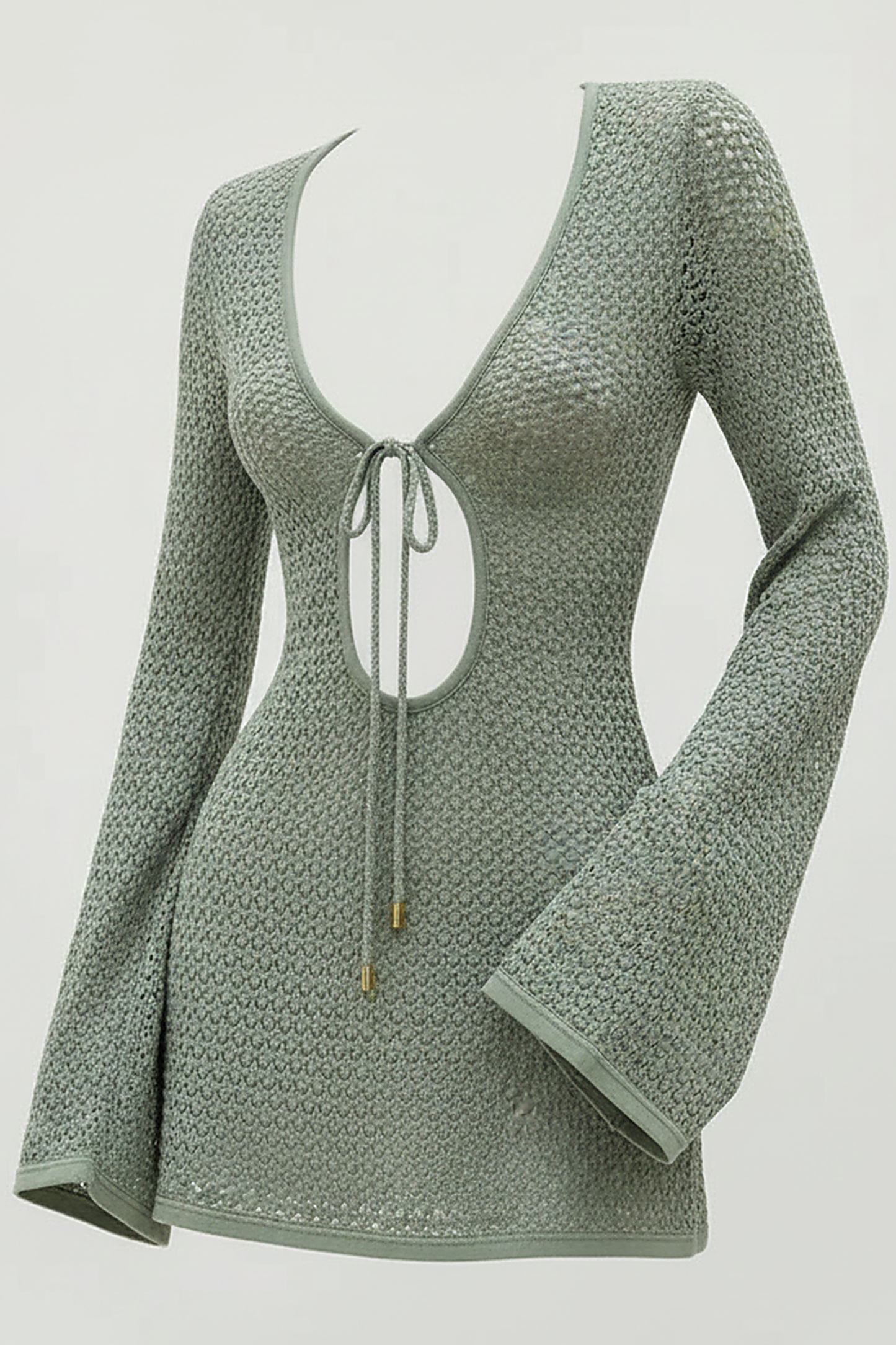 Hollow-out knit short dress, detail of hollow-out pattern.