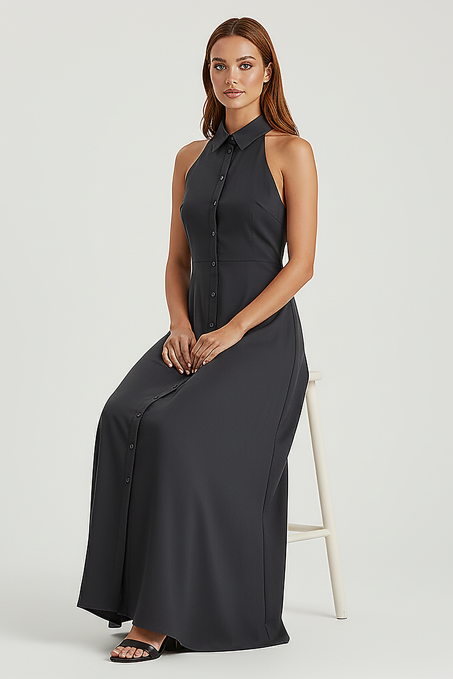 Collared Halter Maxi Dress