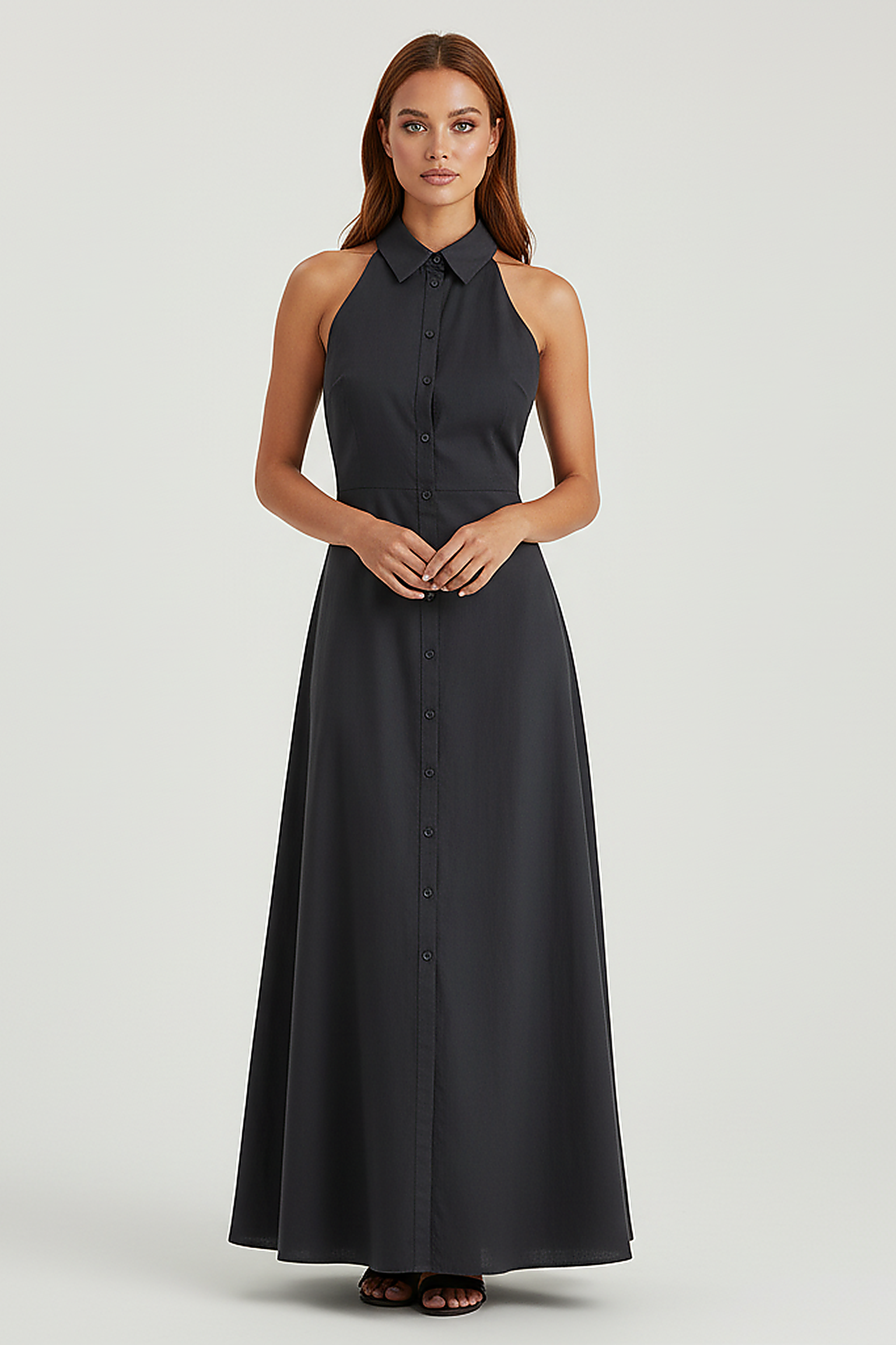 Collared Halter Maxi Dress