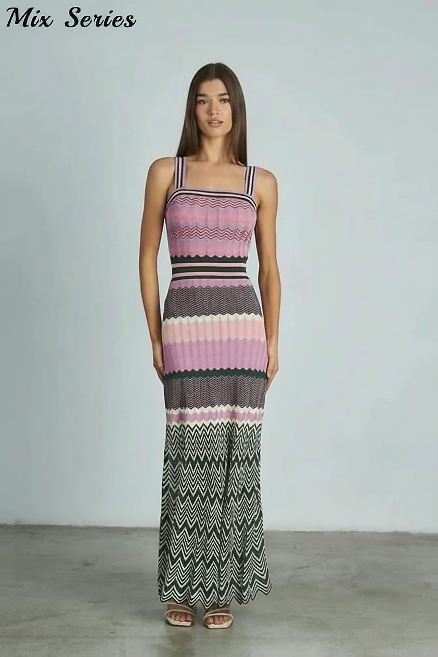 Elegant Slim Knit Maxi Dress with Square Collar