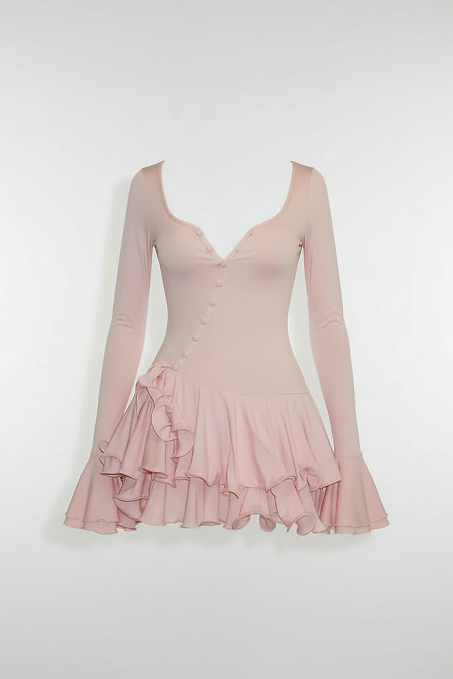 Ruffle Hem Flare Sleeve Mini Dress