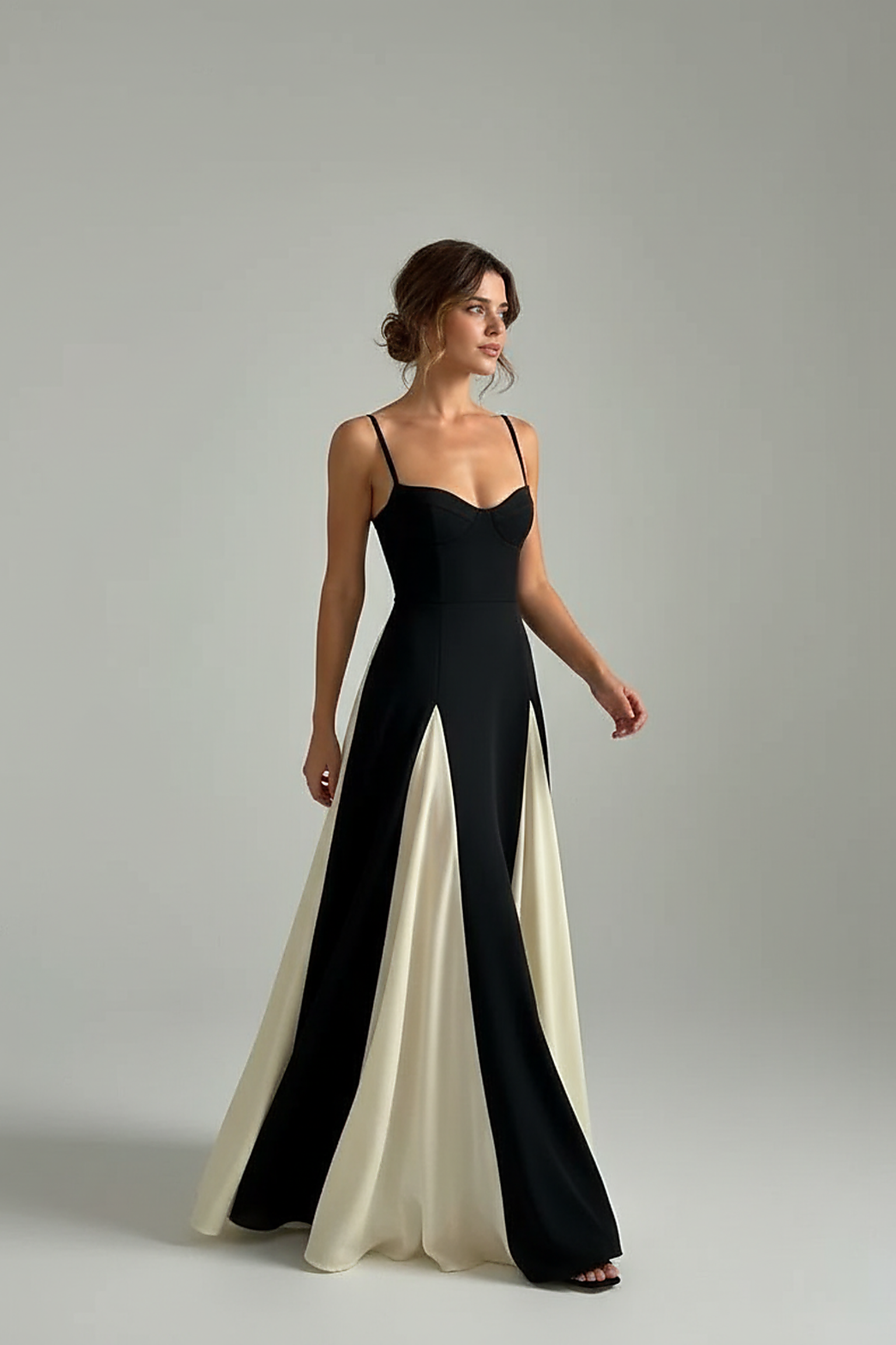 Elegant Contrast Panel Maxi Dress