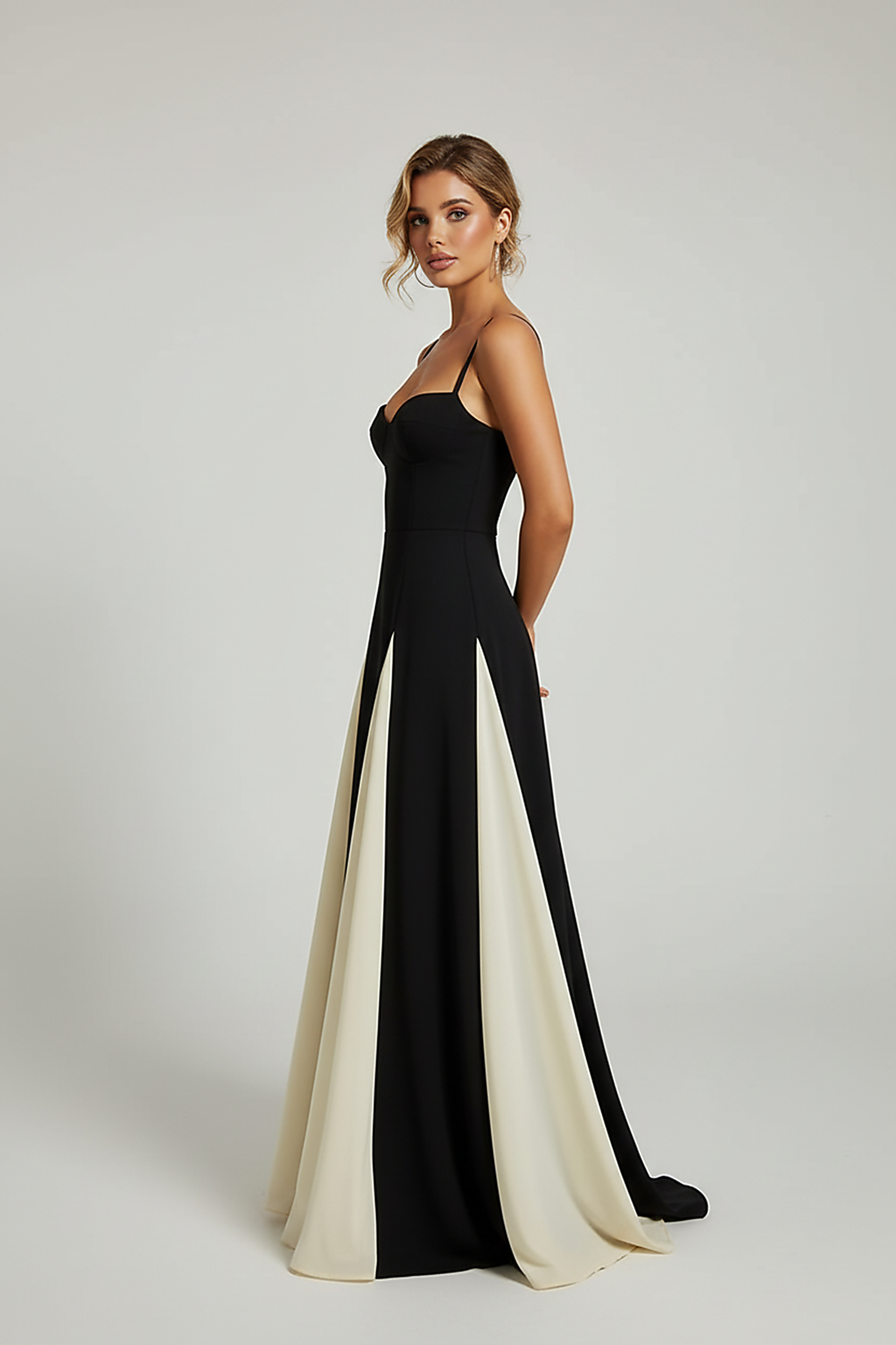 Elegant Contrast Panel Maxi Dress