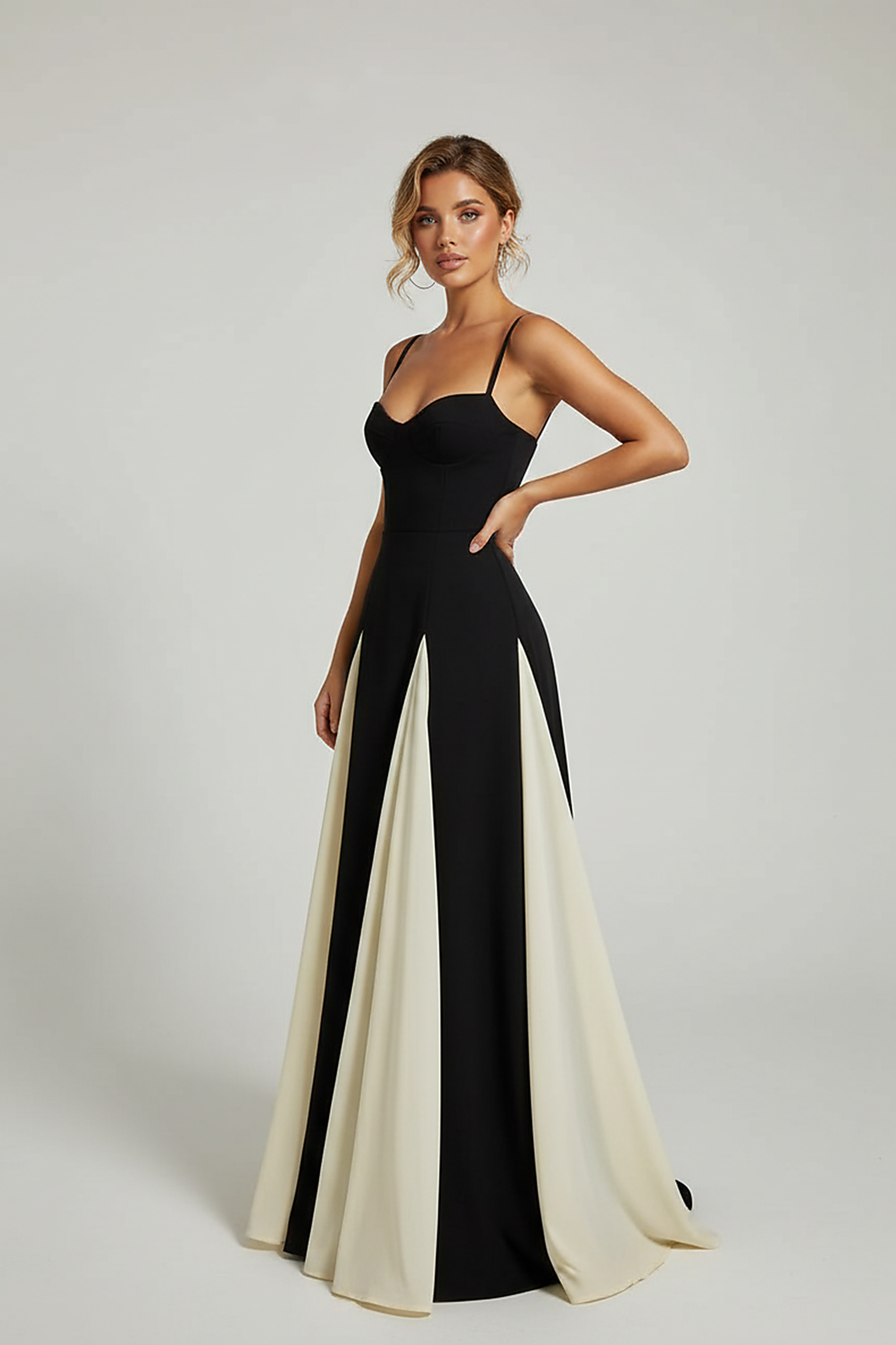 Elegant Contrast Panel Maxi Dress