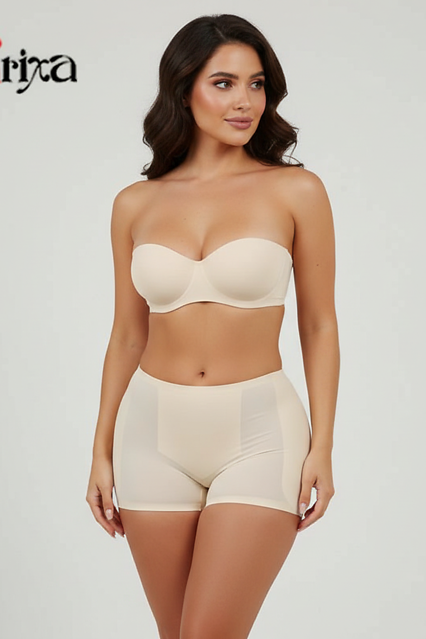 Shapewear panties with hip pads, front view.