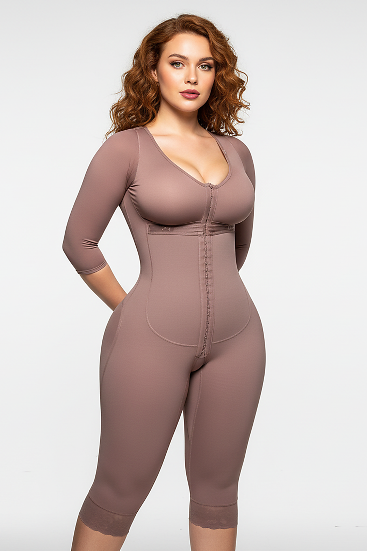 Full-body shaper, front view on model.