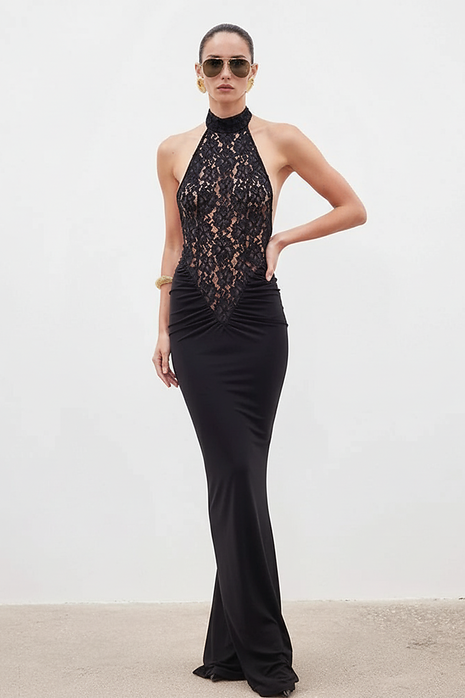 Lace Halterneck Maxi Dress