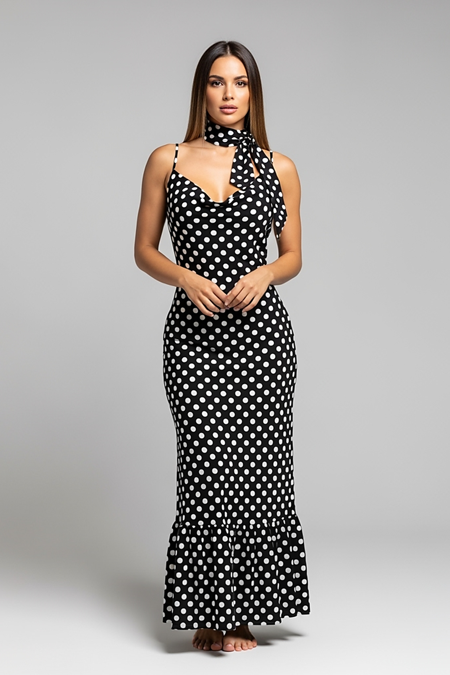 Polka Dot Tie-Front Maxi Dress - Thorne & Ivy