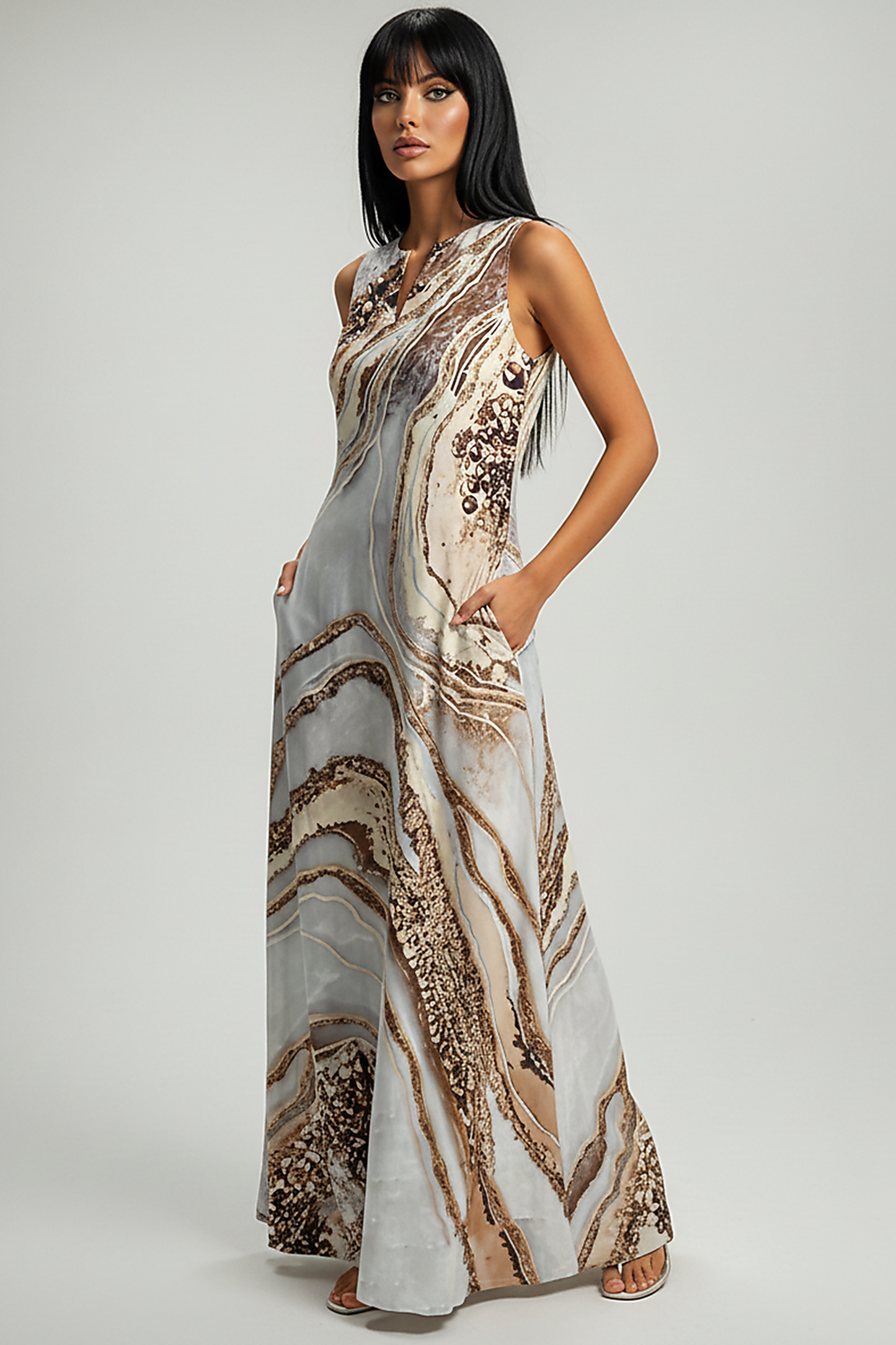 Sleeveless V-neck Printed Dress - Thorne & Ivy