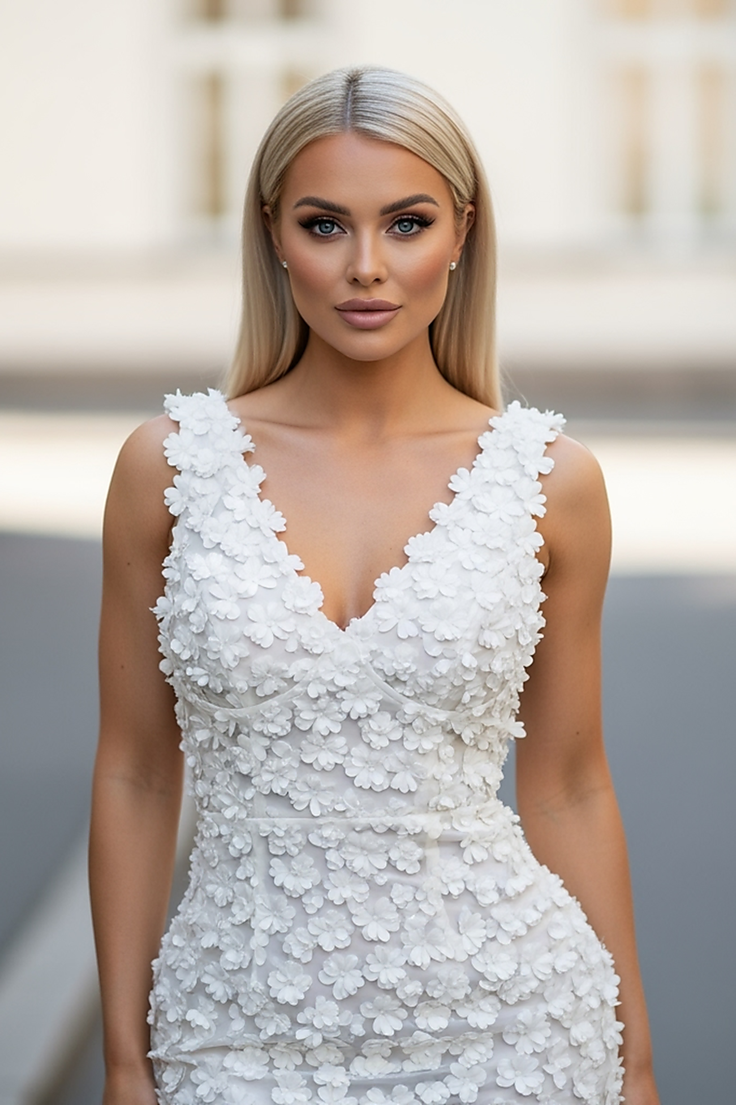 Embroidered Floral Plunge Maxi Dress - Thorne & Ivy