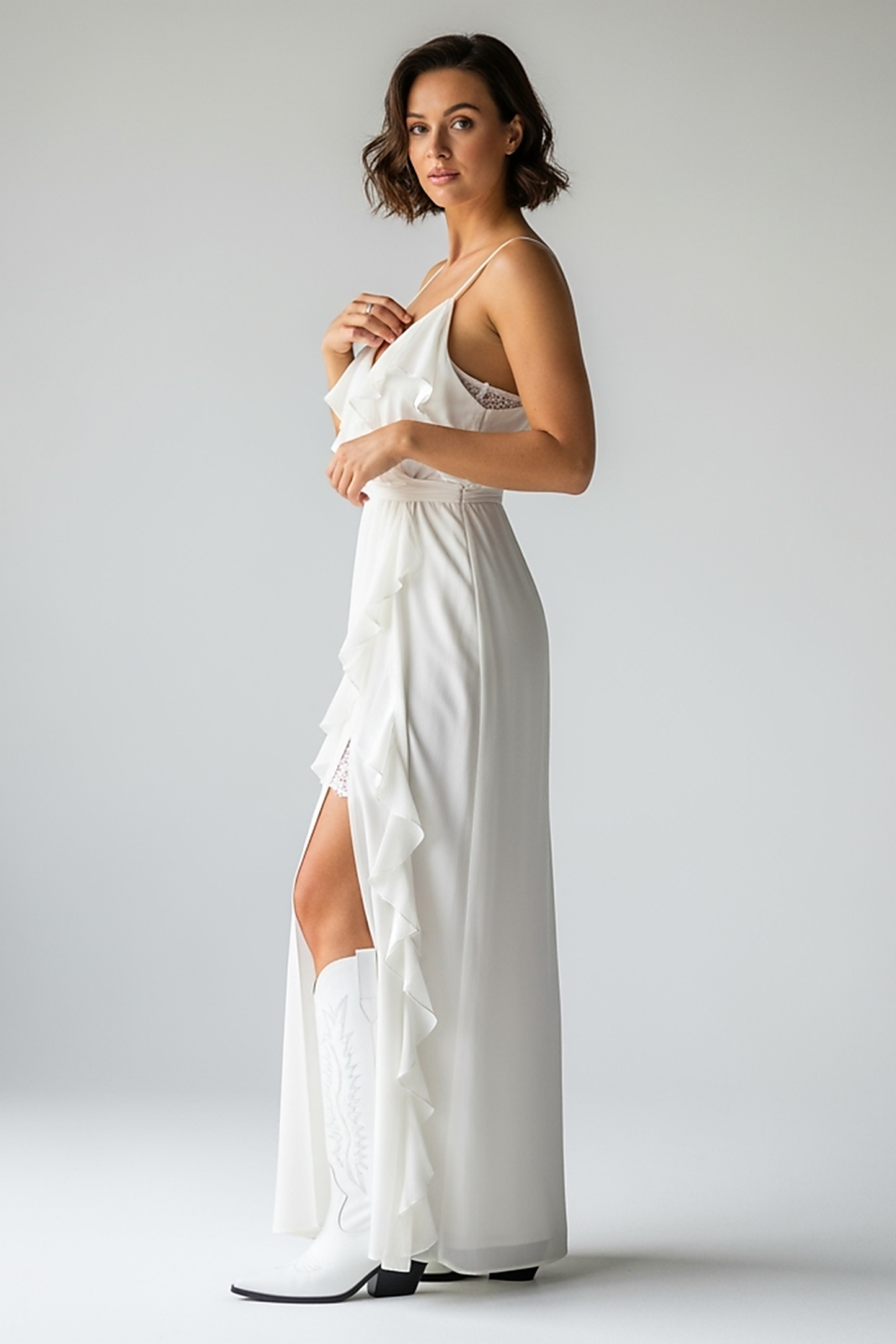 Champagne Satin Cowl Neck Midi Dress - Thorne & Ivy