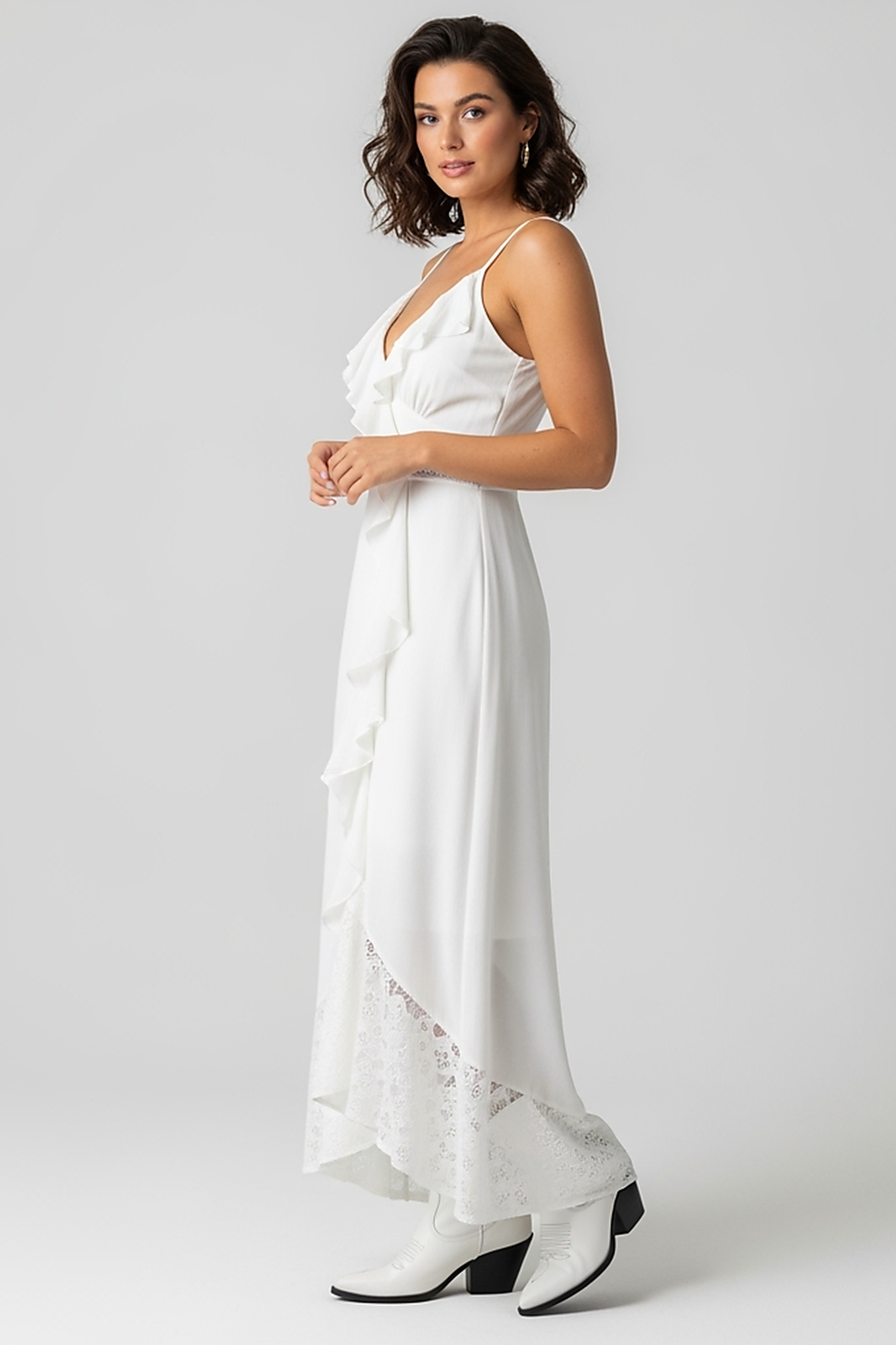 Champagne Satin Cowl Neck Midi Dress - Thorne & Ivy