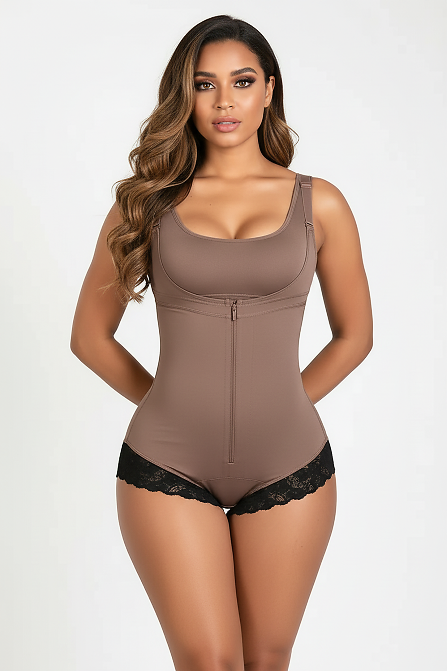 Neutral waist trainer, alternate angle view.