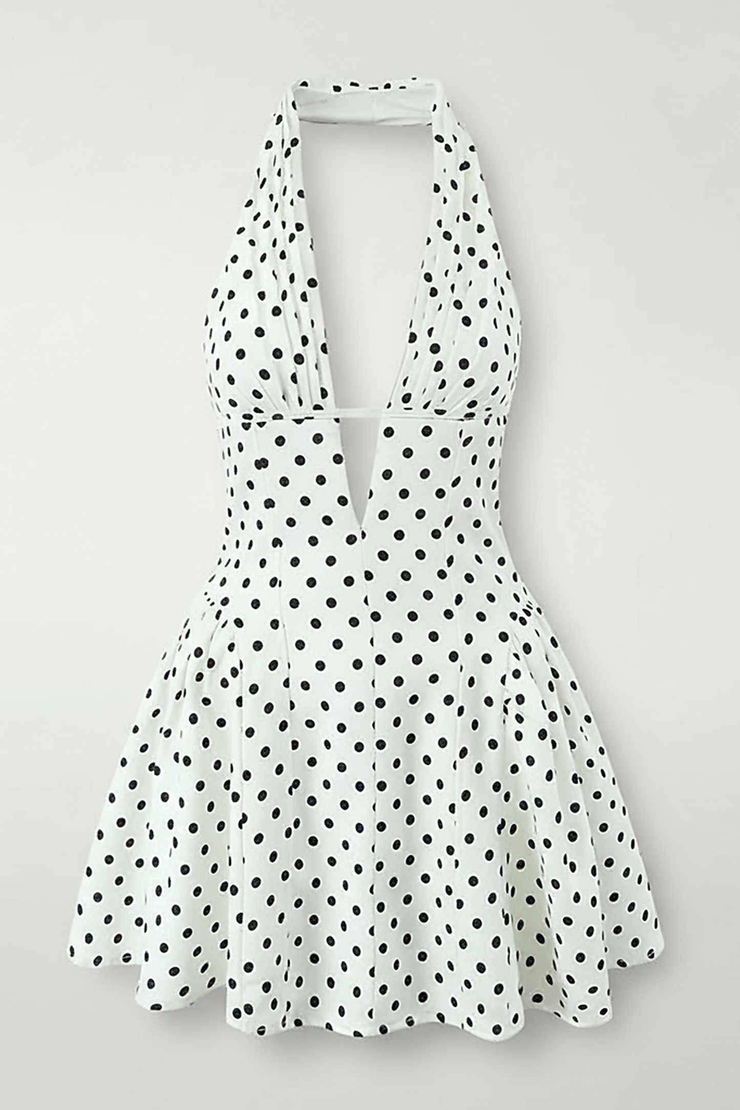 Sweet elegant retro polka dot mini dress, front view on model.