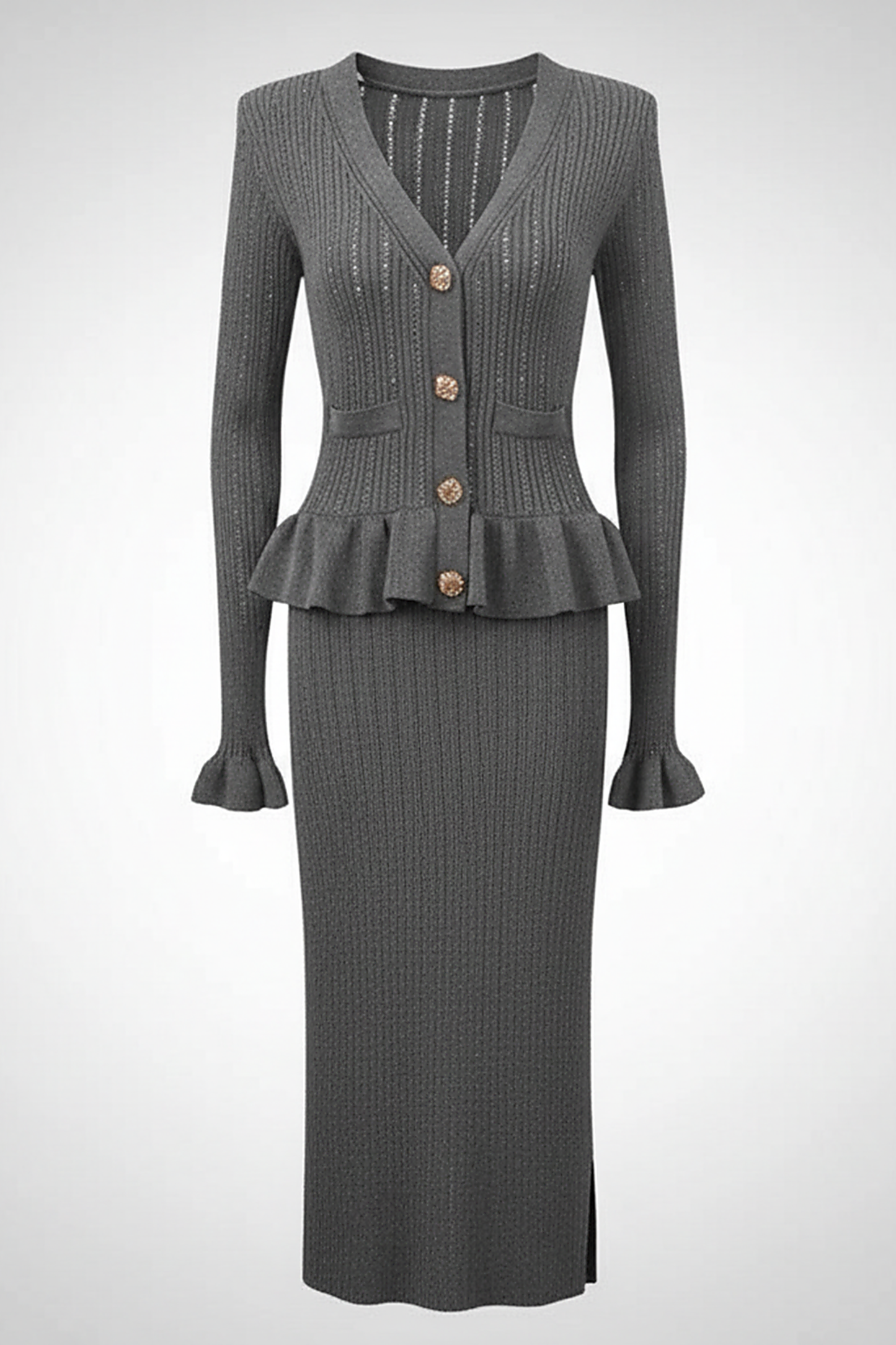 One-piece slim waist bodycon dress, front view on model.