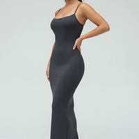 Black spaghetti strap long dress, fabric detail.