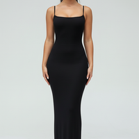 Black spaghetti strap long dress, fabric texture close-up.