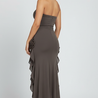 Black Strapless Rosette Ruffle Dress - Thorne & Ivy