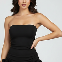 Black Strapless Rosette Ruffle Dress - Thorne & Ivy