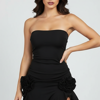 Black Strapless Rosette Ruffle Dress - Thorne & Ivy