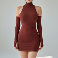 Sleeveless pleated mini dress with high-neck and lace-up, back view.