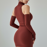 Sleeveless pleated mini dress with high-neck and lace-up, lace-up detail.