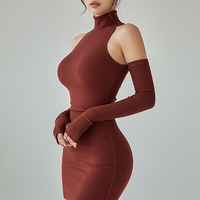 Sleeveless pleated mini dress with high-neck and lace-up, full length view.