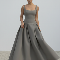 Polka dot maxi dress, front view on model.