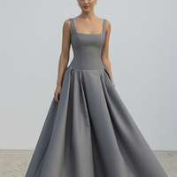 Polka dot maxi dress, back view on model.