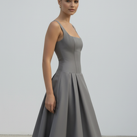 Polka dot maxi dress, square neckline detail.