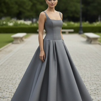 Polka dot maxi dress, full length view.