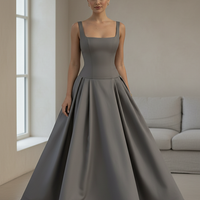 Polka dot maxi dress, front view, different pose.