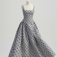 Polka dot maxi dress, back view, different pose.