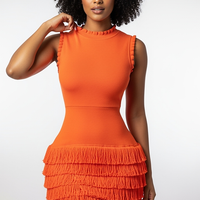 woman wearing white bodycon mini dress, front view, standing, hands relaxed