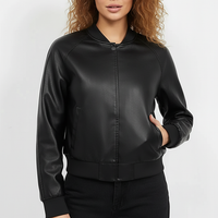 Black PU motorcycle jacket, close-up zipper detail.