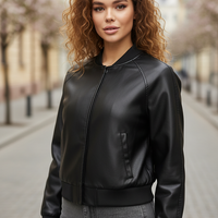 Black PU motorcycle jacket, sleeve cuff detail.