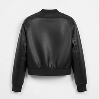 Black PU motorcycle jacket, front zipper detail.