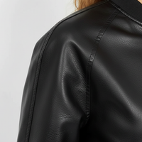 Black PU motorcycle jacket, side pocket detail.