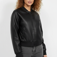 Black PU motorcycle jacket, shoulder and arm detail.