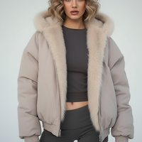 Black women's thickened fur-collar hooded jacket, back view on model.