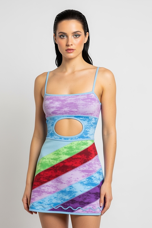 Contrast Strap A-Line Mini Dress - Thorne & Ivy