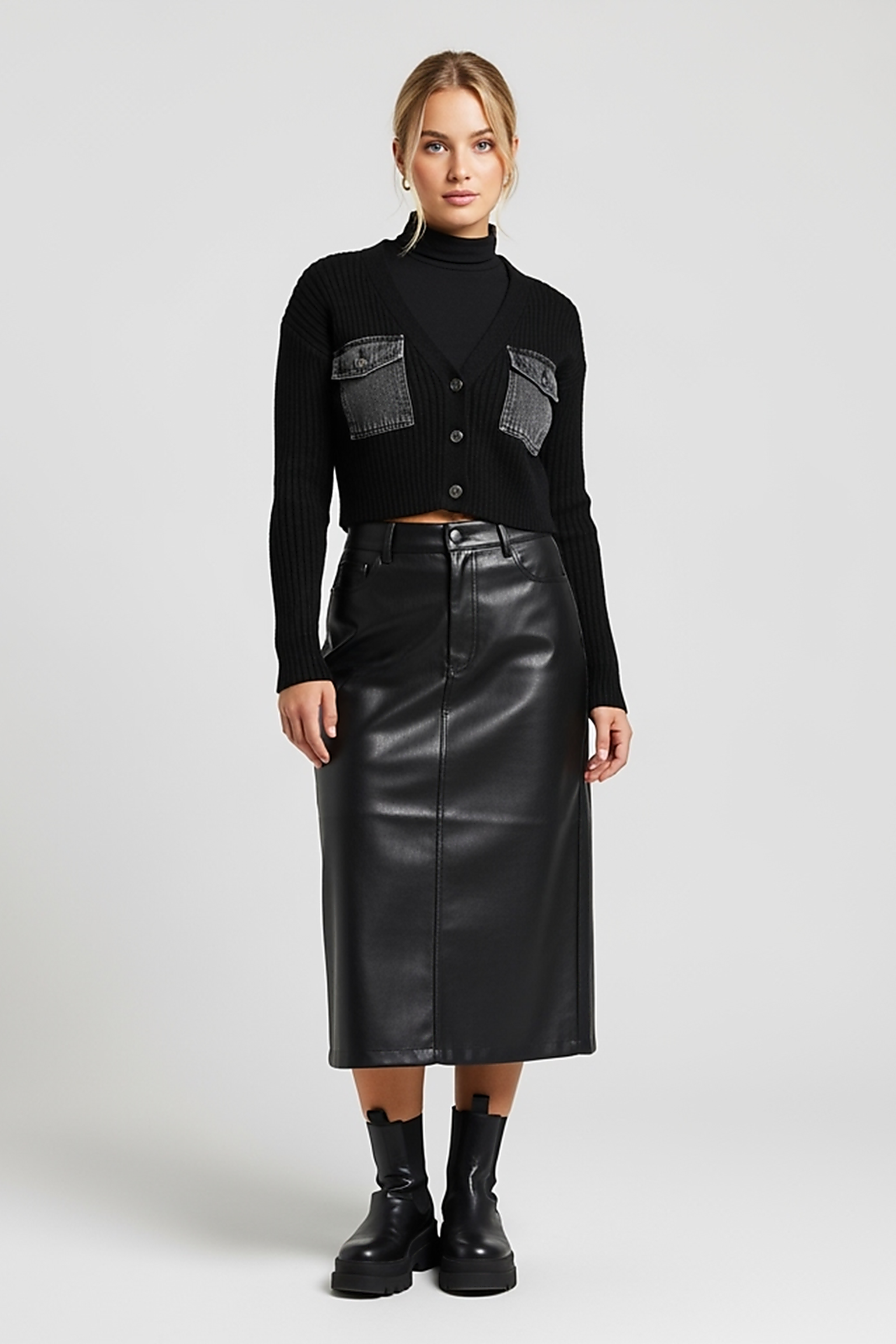 Denim V-Neck Midi Dress - Thorne & Ivy