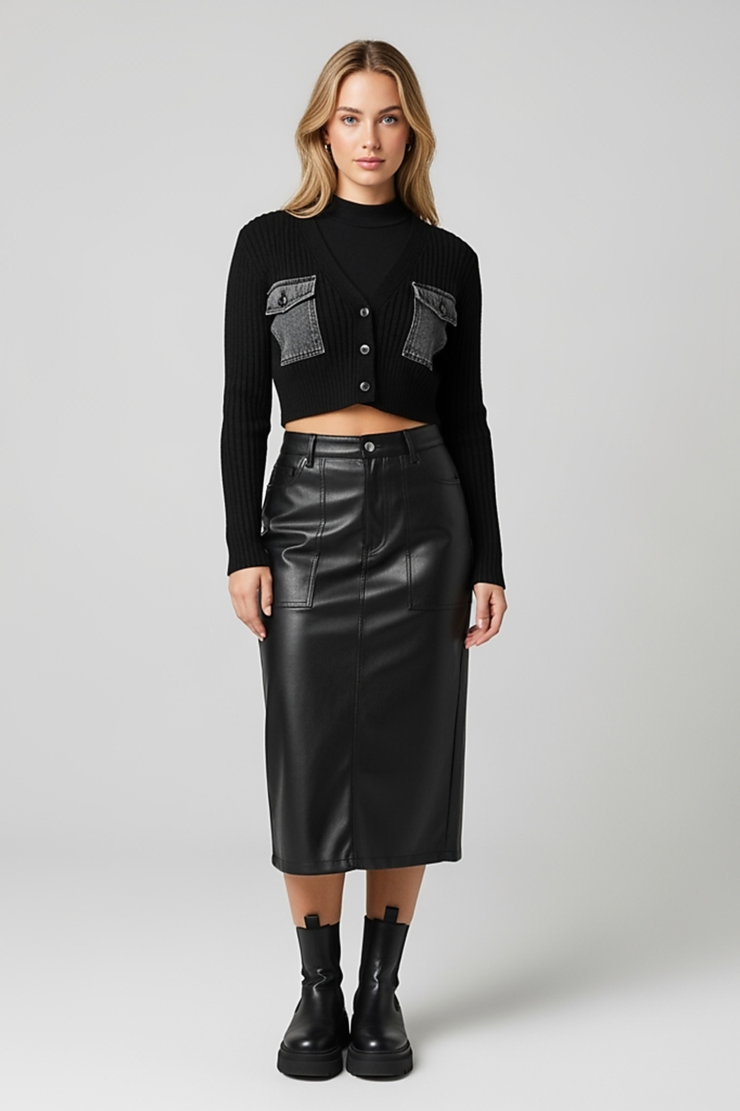 Denim V-Neck Midi Dress - Thorne & Ivy