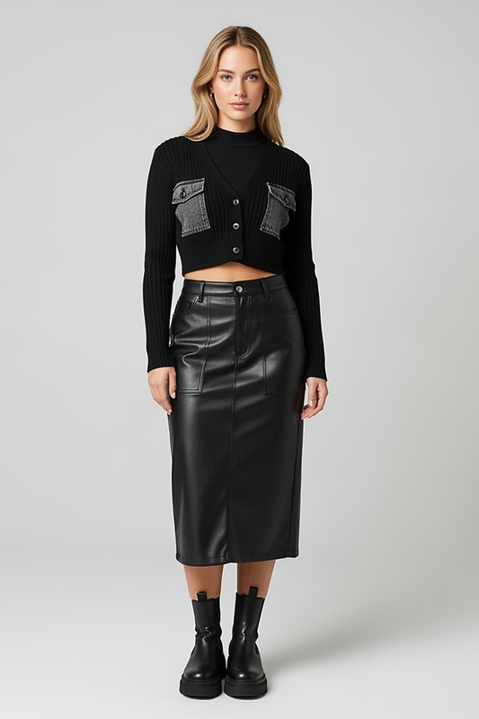 Denim V-Neck Midi Dress - Thorne & Ivy