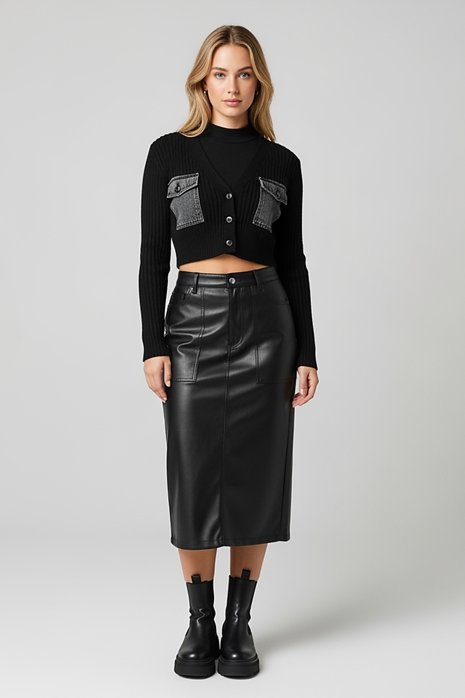 Denim V-Neck Midi Dress - Thorne & Ivy