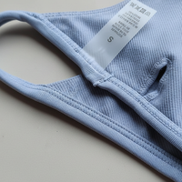 Black backless bandeau sports bra, fabric detail close-up.