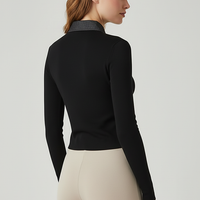 Sleeveless ribbed maxi dress with denim collar. Front view on model.