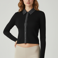 Sleeveless ribbed maxi dress with denim collar. Side view on model.