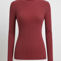 Women's knitted pullover sweater, front view, styled on model.